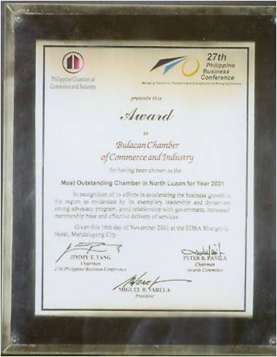 Most Outstanding Chamber in North Luzon Year 2001