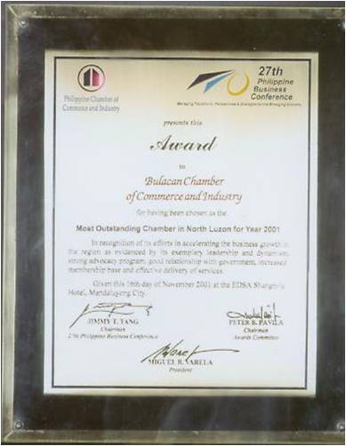 Most Outstanding Chamber in North Luzon Year 2001 Most Outstanding Chamber in North Luzon Year 2001